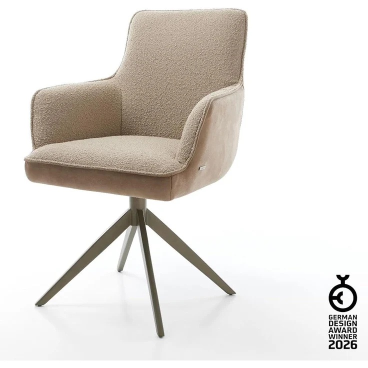 Drehstuhl Heira-Flex mit Armlehnen Materialmix Schlamm Kreuzgestell breit Effektfinish Titan 360° drehbar Taschenfederkern – Bild 3