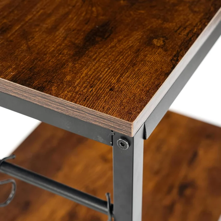 FurnitureR Kitchen Shelf mit Powerstreifen, 3-stufiger Aufbewahrungsschrank, Mikrowellen-Halterung, vertikale Ablage für Dining Room mit 2-Sockel und 6 S-Haken, industrieller rustikaler Braun, – Bild 6