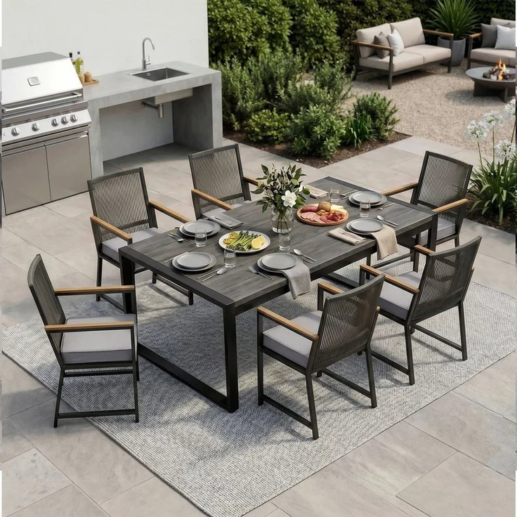 TLGREEN Gartenstuhl Rattan,Wetterfest, Balkonstuhl mit WPC Armlehne, (Outdoor Stuhl mit abnehmbar Kissen, Essstühle aus Metall, 1 St), bis 160 kg belastbar, für Terrasse, Garten, Balkon,Pool – Bild 4