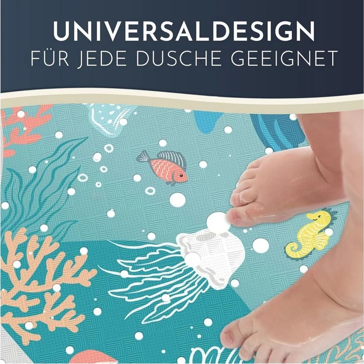 Homerella Duschmatte rutschfest Kinder - 100% BPA frei Inkl. 2 Haken zum Aufhängen 53x53cm, Antirutschmatte Dusche Baby hautintensiv & schimmelresistent, - Duscheinlage maschinenwaschbar