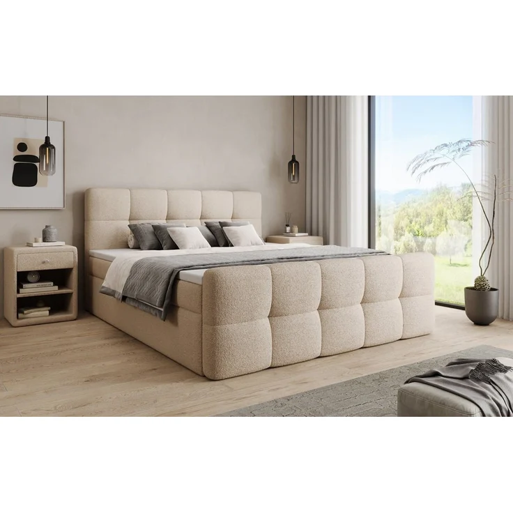 Luxusbetten24 Boxspringbett Cozy in Teddy Bouclé, mit Stauraum, inklusive Topper – Bild 2