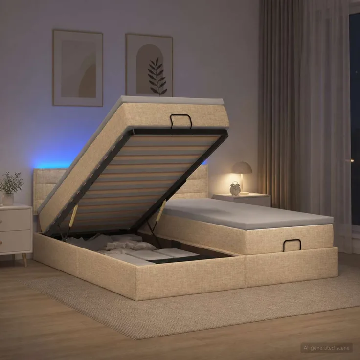 vidaXL Ottoman-Bett mit Matratze und LED Creme 180 x 200 cm Stoff 3457257