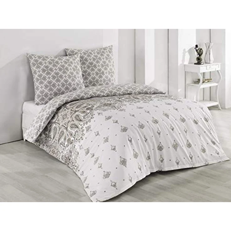 Buymax Bettwäsche Wendebettwäsche, Bettbezug-Set Stone, Harley, 100% Baumwolle, 3 teilig, 200x200 cm, Reißverschluss, hochwertig, Weiß, Beige – Bild 2