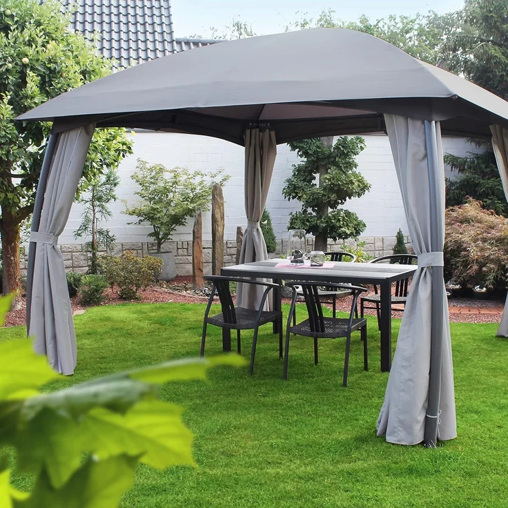 Leco 'Milena' Garten-Pavillon, mit Seitenvorhängen, grau, 330 x 330 x 270 cm (LxBxH) – Bild 5