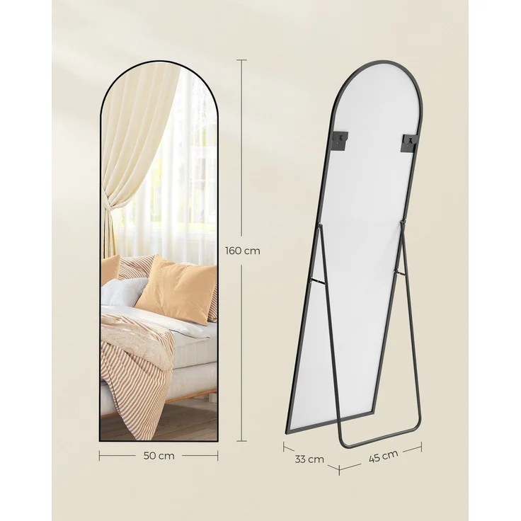 SONGMICS Ganzkörperspiegel, 160 x 50 cm, gewölbter Standspiegel, Rahmen aus Aluminiumlegierung, Hartglas, für Schlafzimmer, Wohnzimmer, Garderobe, tintenschwarz LFMDE031B01 – Bild 5
