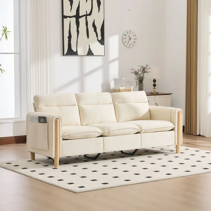 DESVIAE Sofa 3-Sitzer mit Stauraumhocker 201x77x86 cm Chenille Beige