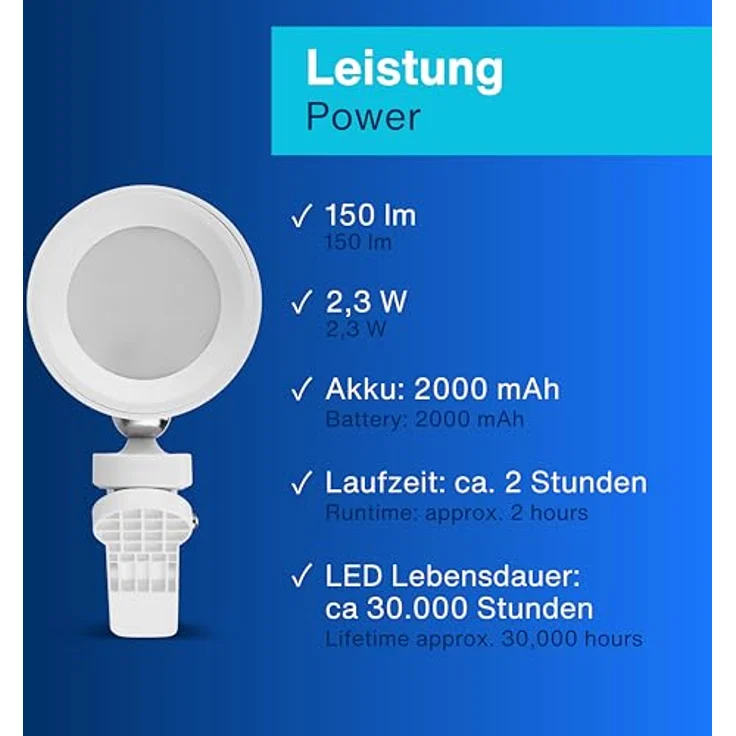 REV Wandleuchte Akku - 150lm, dimmbar, 360° drehbar | Wandleuchte innen ohne Stromanschluss - ideal für Flur, Schlaf- & Wohnzimmer, weiß – Bild 6