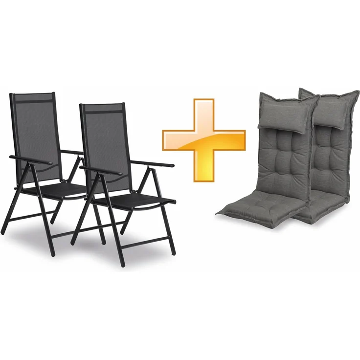 sunnypillow 2er Set Gartenstühle und Gartenstuhlauflagen Hochlehner | 120 x 50 x 9 cm Hochlehner Auflage wasserdicht UV-lichtecht | Klappsessel Klappstuhl für Garten Polsterauflagen Stuhlauflage | Grau