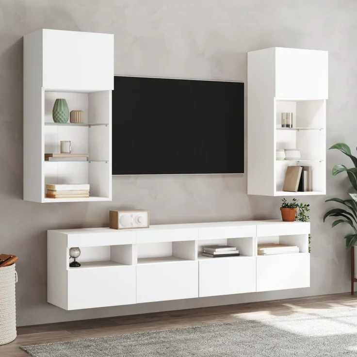2 pcs TV-Wandschrank, TV Hängeboard mit LED-Leuchten. Weiß 40x30x40 cm – Bild 5