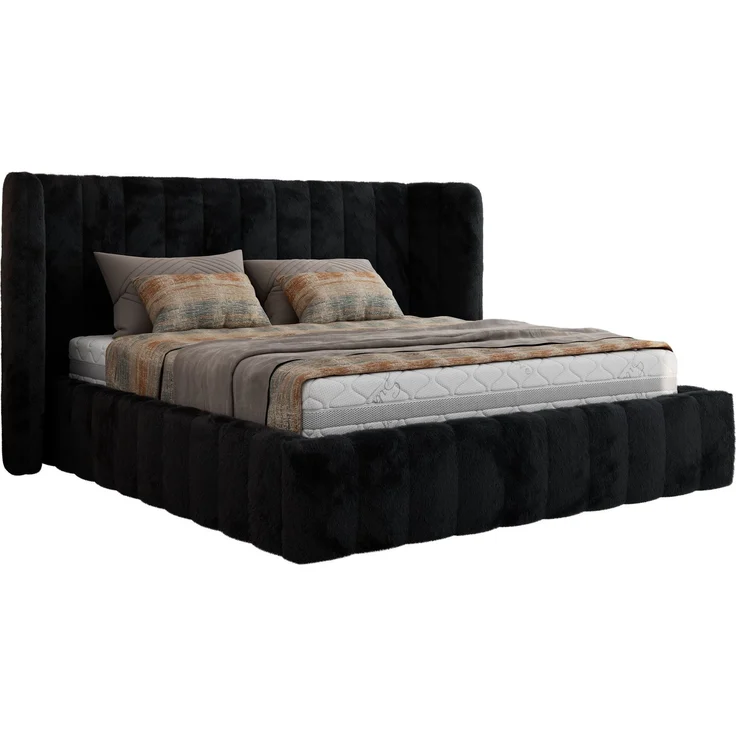 Polsterbett GOLETTA CLASSIC 140 x 200 cm mit gepolstertem Kopfteil, stabilem Bettrahmen, Lattenrost und Bettkasten mit Gasdruckfedern, Doppelbett, zeitloses Design - Schwarz Plüsch – Bild 5