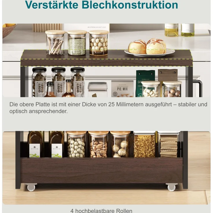 DESVIAE Regal auf Rollen mit 4 verstellbaren Böden 55x85x16 cm MDF Schwarzbraun – Bild 3