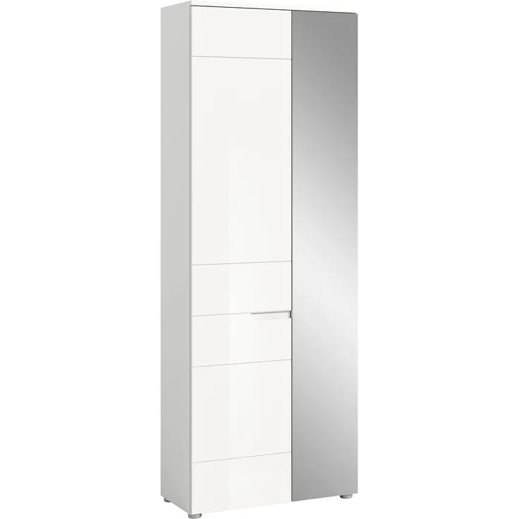 xonox. home Garderobe Solero X7WA9613 Garderobenschrank Flurschrank in Weiß Nachbildung und weiß Hochglanz tiefzieh, ca. B/H/T: 68 x 193 x 37 cm