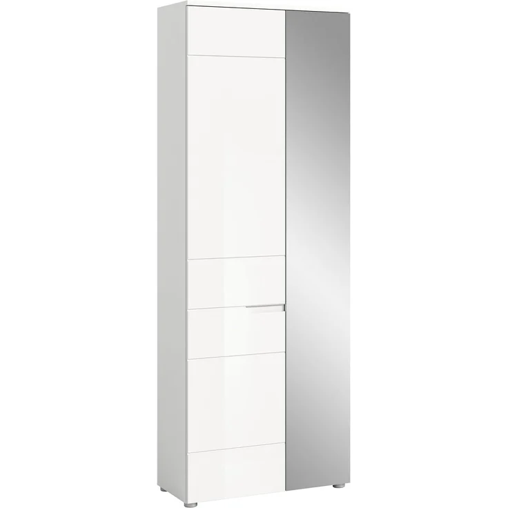 xonox. home Garderobe Solero X7WA9613 Garderobenschrank Flurschrank in Weiß Nachbildung und weiß Hochglanz tiefzieh, ca. B/H/T: 68 x 193 x 37 cm