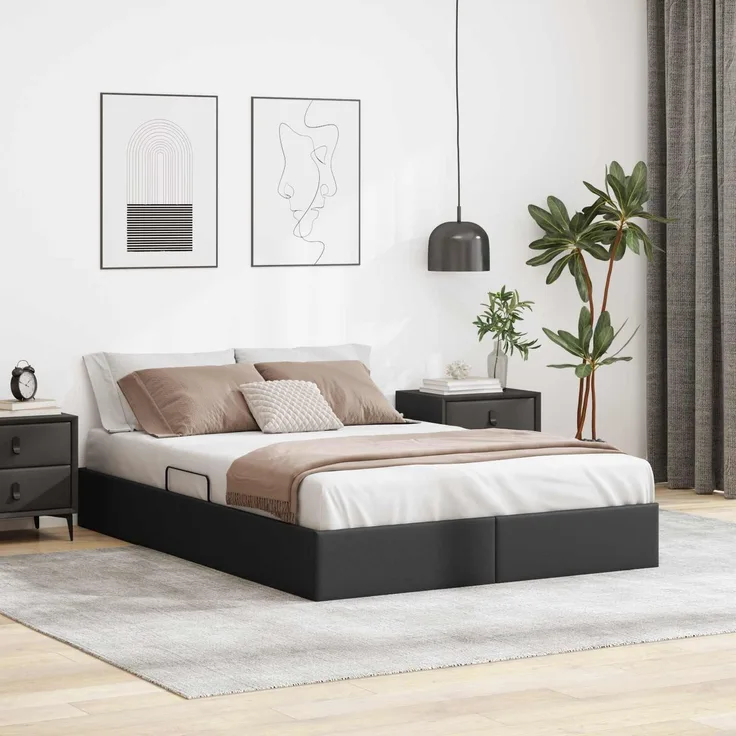 vidaXL Ottoman Bettgestell Schwarz 140 x 190 cm Kunstleder 3442770