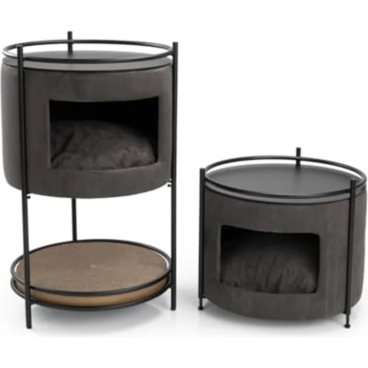 Canadian Cat Company Tierbett Katzenhöhle NEKO Beistelltisch inkl. Kratzpappe, Anthrazit, Katzenbett, Katzenmöbel, 43 x 43 x 70 cm – Bild 5