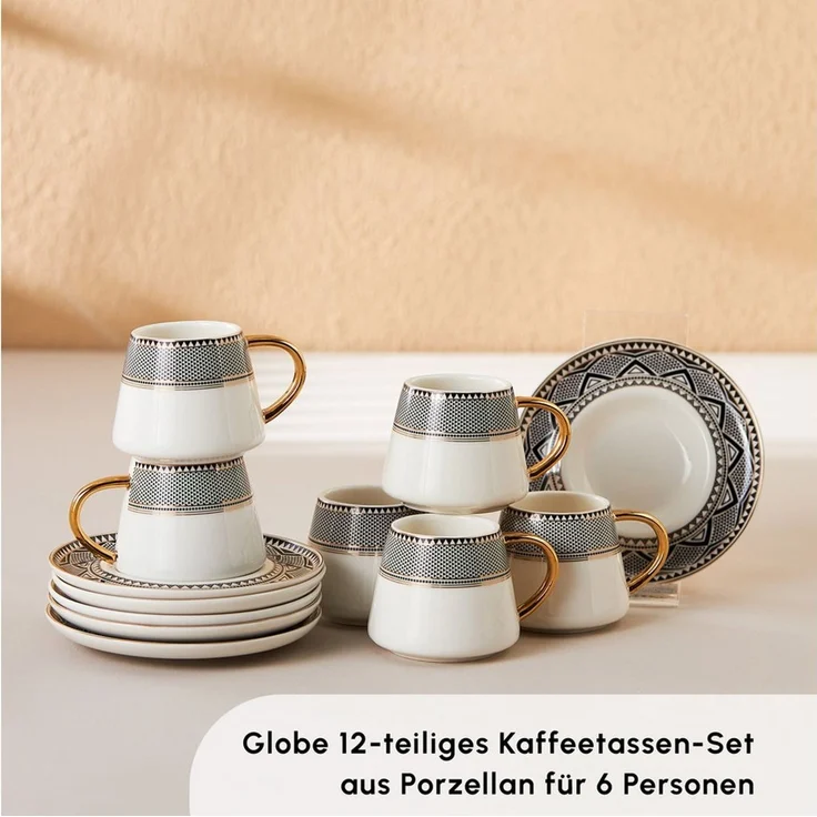 Karaca Kaffeeservice Karaca Globe 80 ml Kaffeetasse mit Untertasse Set 6 Personen, Schwarz – Bild 2
