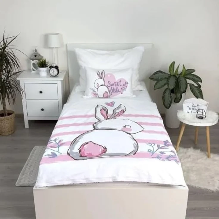 Baby Bettwäsche Bunny rosa mit Hase 100x135 + 40x60 cm – Bild 2