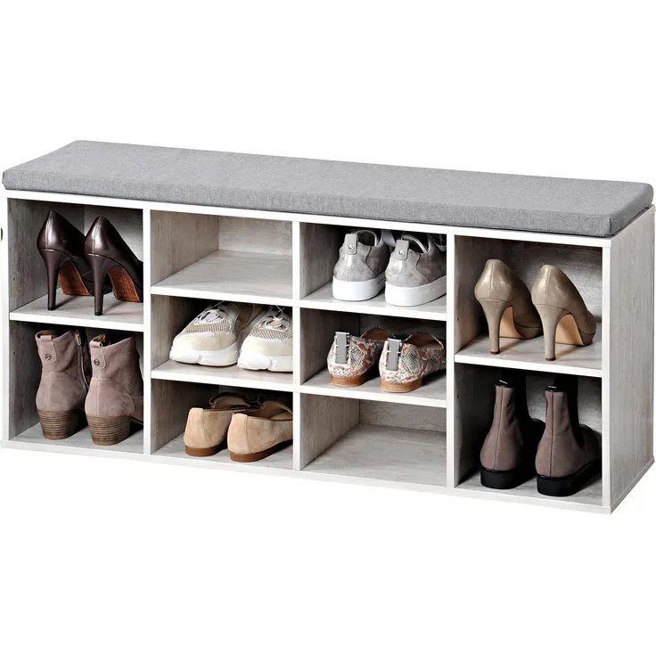 Schuhregal mit Sitzbank, gebleichtes Holz, KESPER