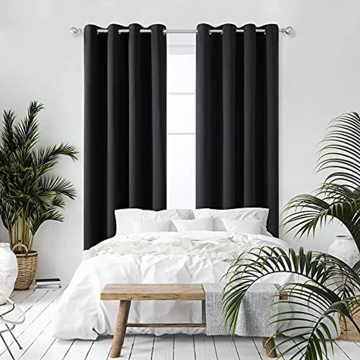 Deconovo Vorhang Verdunkelung Ösen Dicke Gardinen Schlafzimmer Verduklungsvorhang Ösen, 160x132 cm(HöhexBreite), Schwarz, 2er Set – Bild 6