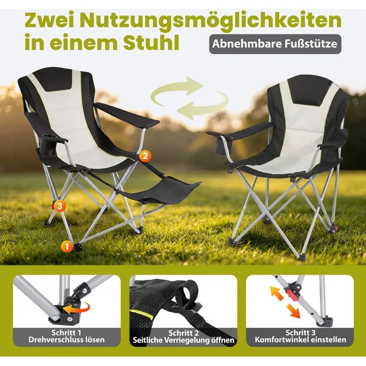 HOMECALL Campingstuhl mit fußstütze Klappstuhl Angelstuhl Faltbar gepolstert gartenstuhl (2-in-1-Funktion gartenstuhl klappbar campingstuhl mit fußablage), 3 fach Verstellbare Rückenlehne – Bild 3