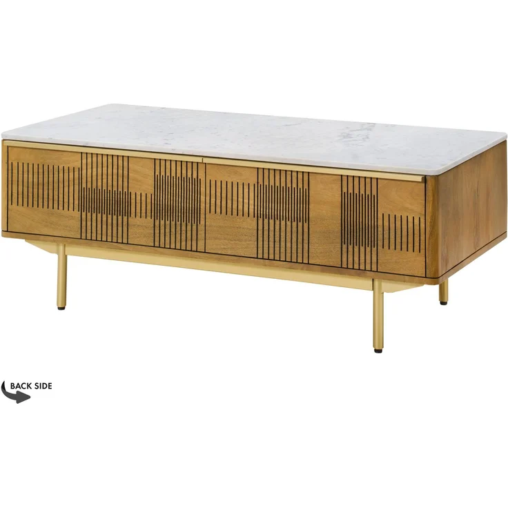 Couchtisch Mango 120x60x45 hellbraun geölt / Marmor weiß MIAMI #110 – Bild 10