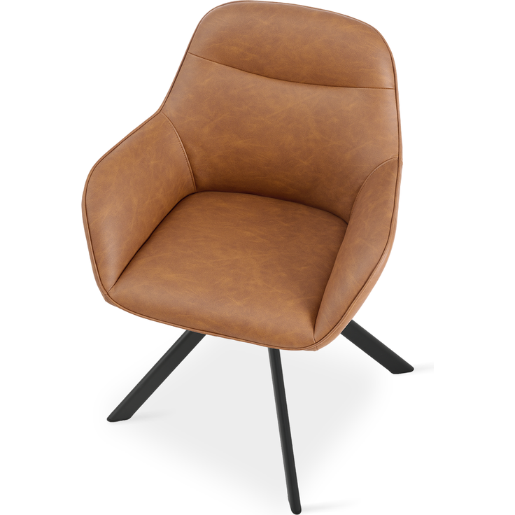 GOEURVANT 1370 Esszimmerstühle 6er-Set mit Armlehnen, 360° Drehbar, Kunstleder - Braun – Bild 6