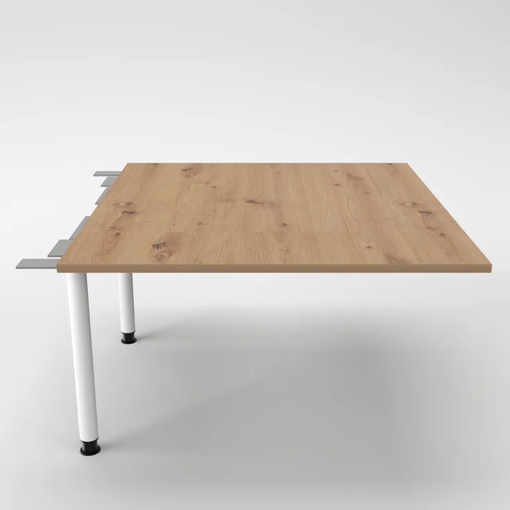 Rheinland Möbel Verkettungsplatte KONTI 120x130 cm – Erweiterungselement in Asteiche mit weißen Rundrohrfüßen, Anbautisch für KONTI Konferenztische 280/400/520 cm