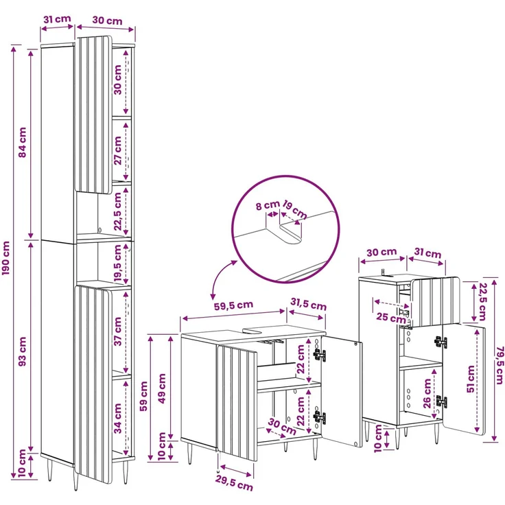 vidaXL 3-teiliges Badezimmer-Schranksystem ZWOLLE Betongrau 3417840 – Bild 9