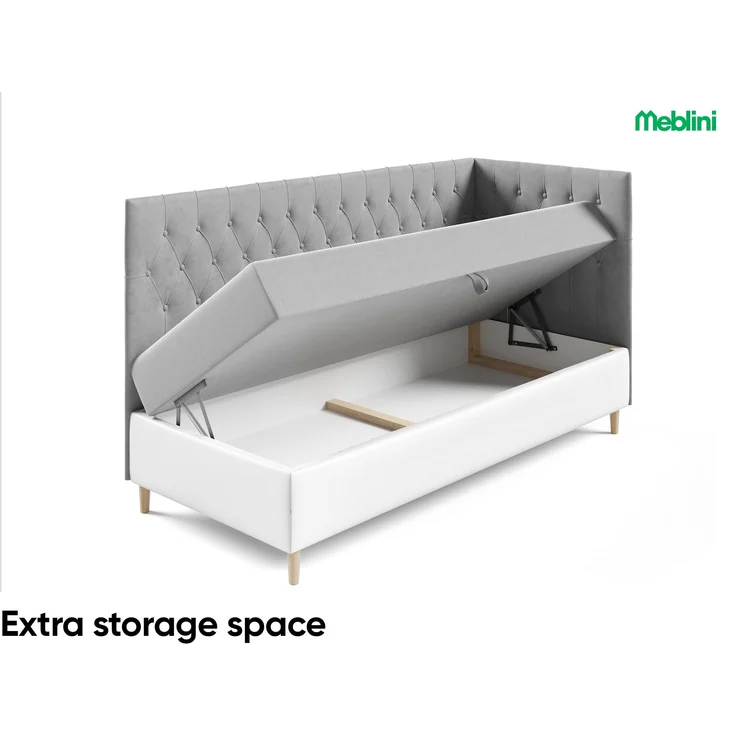 MEBLINI Kinderbett mit Bettkasten FILIPPO 3 90x200 Rechts – H3/Grau Samt Gepolstert Einzelbett mit Matratze - Polsterbett mit Stauraum - Bett mit Kopfteil – Stauraumbett – Bild 5