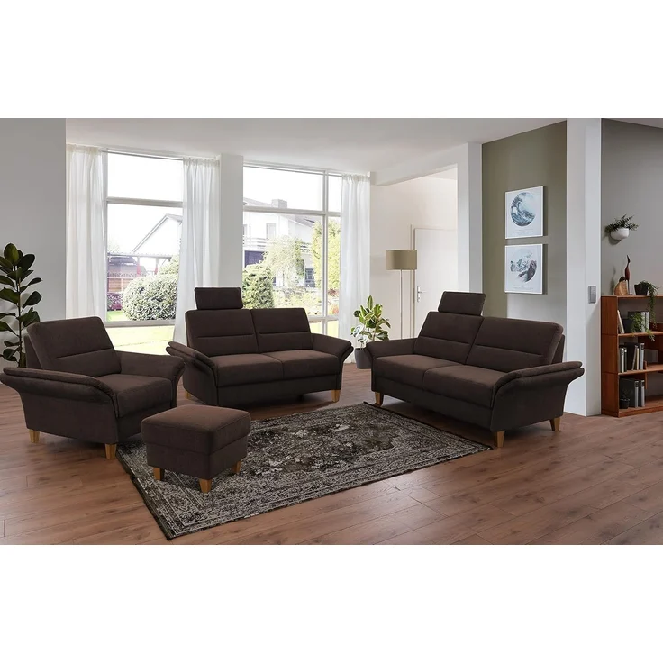 CAVADORE Stauraum-Hocker Wyk / Polsterhocker im Landhausstil, als Beistellhocker oder Fußhocker / 58 x 48 x 58 / Chenille, Braun – Bild 2