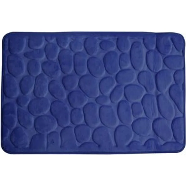 Duschy Badteppich Deluxe, Badematte mit Antirutschboden, 60 x 95 cm, blau, super flauschig, waschbar, Steinoptik