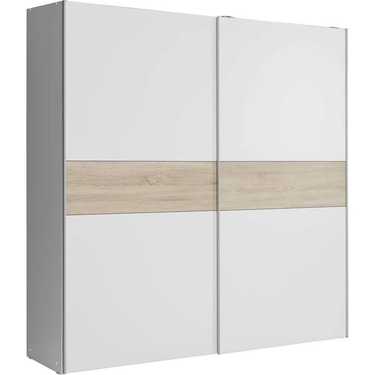 FORTE 'Nigel / Longline' Schwebetürenschrank, Holzwerkstoff Weiß/Holzfarben, 170 x 191 x 61 cm