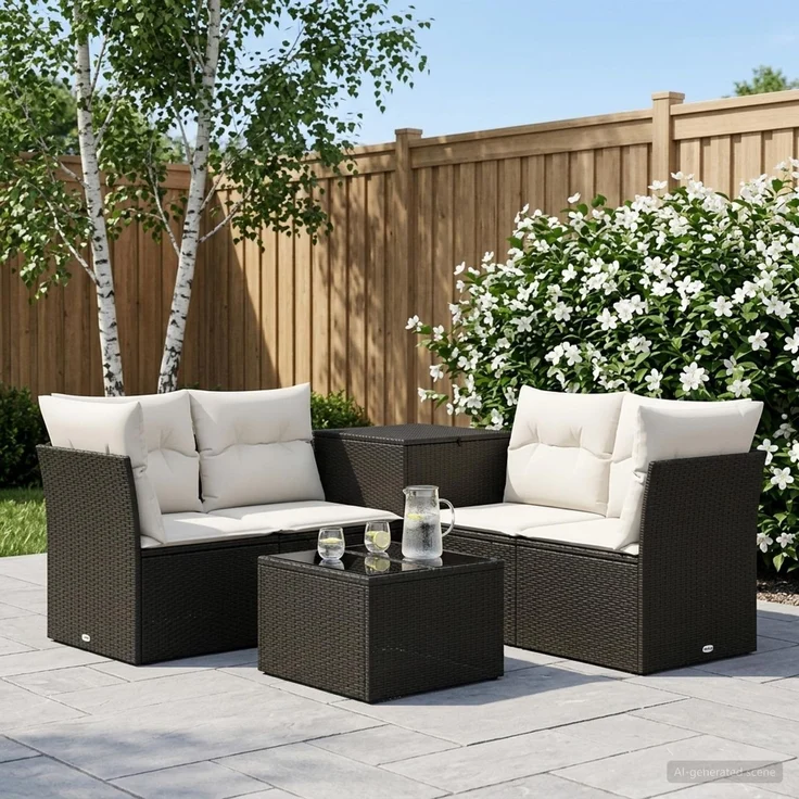 vidaXL Sofa Set 6 stk. Schwarz und Cremeweiß Polyrattan und Stahl 3447335 – Bild 1