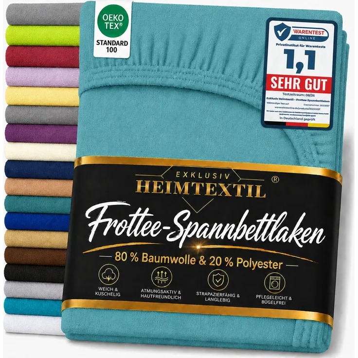 EXKLUSIV HEIMTEXTIL Frottee Spannbettlaken Premium 90 - 100 x 200 cm Türkis – Bild 1