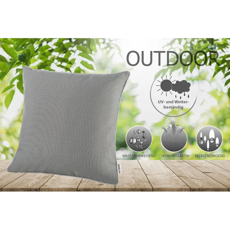 heimtexland ® OUTDOOR Lounge Dekokissen LOTUS EFFEKT wetterfest 45x45 Garten Kissen Outdoorkissen Typ551 dunkelgrau – Bild 2