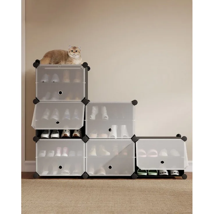 Sekey Schuhregal Schuhregal Schuhschrank Schuh-Organizer Stecksystem DIY-Regal, 1-tlg 24 Paar Schuhe Kunststoff mit Schwarz 6 Tür