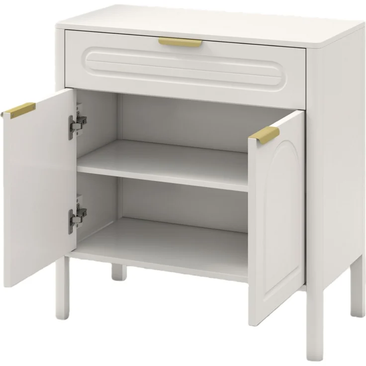 Sideboard aus Holzwerkstoff, B 36 x T 75 x H 78,5 cm, Weiß, mit Schublade und gewölbten Türen – Bild 6