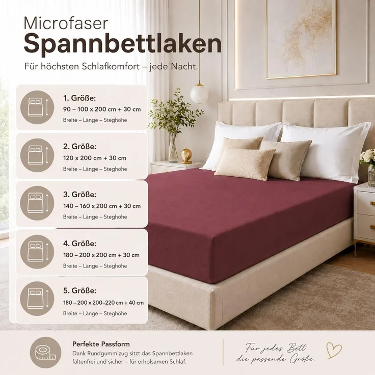 Microfaser Spannbettlaken - Spannbetttuch 120x200 cm – Atmungsaktiv, Knitterfrei & Pflegeleicht – OEKO-TEX Bettlaken mit Rundumgummi - Bordeaux – Bild 4
