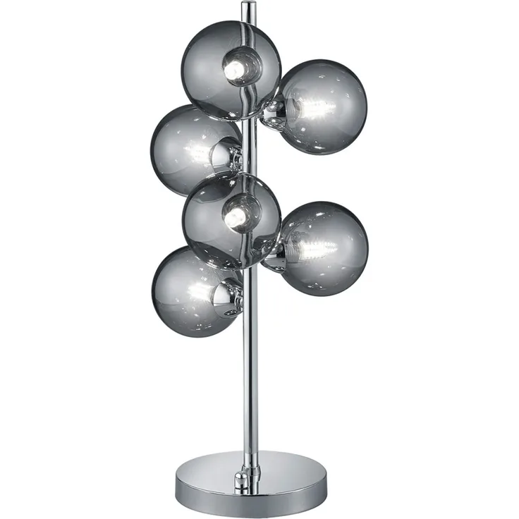 Tischlampe, Metall Glasschirm, chrom rauch, dimmbar, H 52 cm