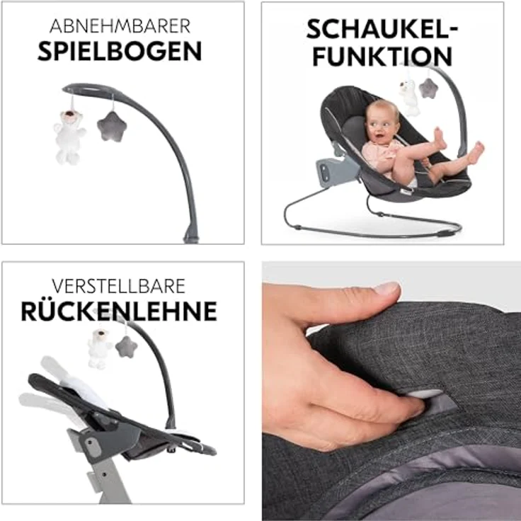 Hauck Alpha Plus Grau Newborn Set Deluxe - Baby Holz Hochstuhl ab Geburt mit Liegefunktion - inkl. Aufsatz für Neugeborene & Sitzpolster - mitwachsend, verstellbar - Grau – Bild 6