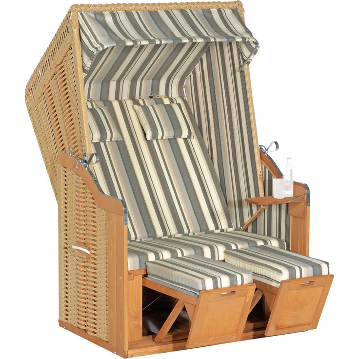 SunnySmart Garten-Strandkorb Rustikal 50 PLUS 2-Sitzer beige/grau mit Kissen