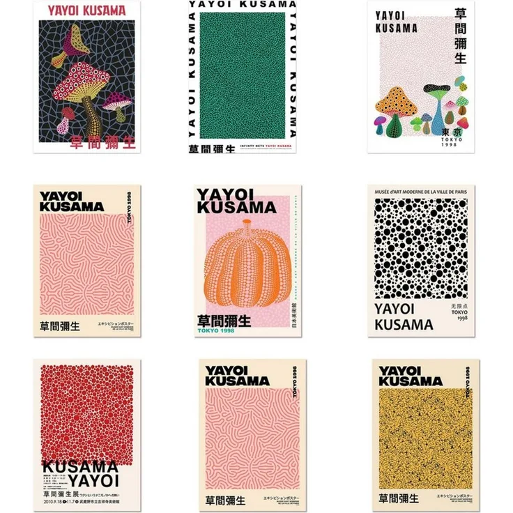 JUSTGOODMOOD Poster Yayoi Kusama Abstrakt Nordic Modern Geschenkidee Wandbilder Schlafzimm, F (1 St)