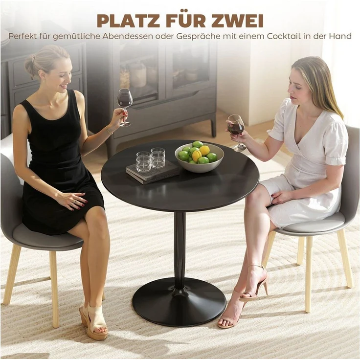 HOMCOM Esstisch Rund, für 2 Personen, mit Stahlbein, Rutschfester Fußauflage (Küchentisch, 1-St, Esszimmertisch), für Esszimmer, Schwarz – Bild 3
