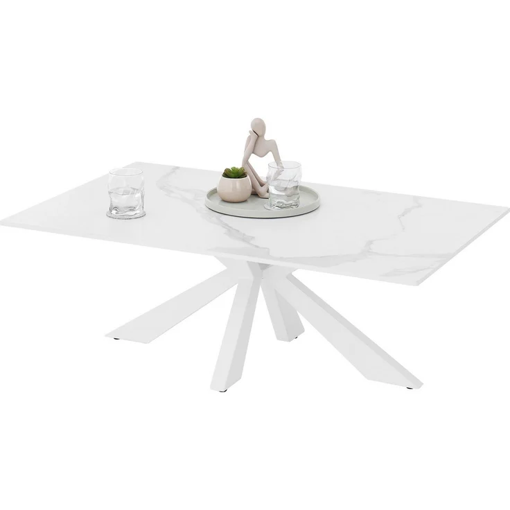 NOAH Couchtisch in Marmor Optik, Weiß - Moderner Sofatisch mit Keramikplatte und Metallgestell - 110 x 40 x 70 cm (B/H/T) – Bild 5