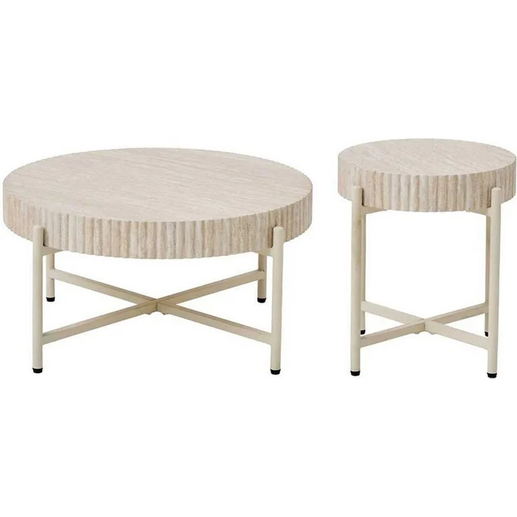 PPkrimnel Couchtisch Beistelltisch 2er-Set, Travertin-Optik, 70x36cm & 40x46cm (2-St), Metallrahmen für Wohnzimmer, Schlafzimmer und Büro – Bild 3