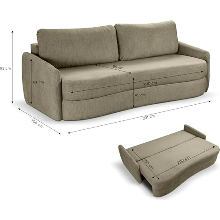 Schlafsofa (B/H/T: 231x93x108 cm) in Grün – Bild 3