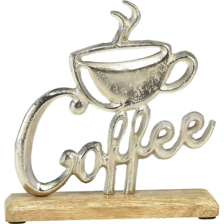 Florists Products Dekofigur Metall Deko Coffee Tasse Silber Holz Tischdeko Küche 18cm – Bild 2
