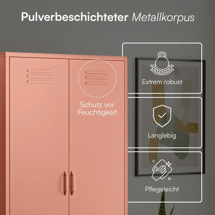 skølm 'Atria' Kleiderschrank, Metall, 170x45x80 cm, terrakotta, Garderobe mit 4 Fächern und 2 Kleiderstangen – Bild 4