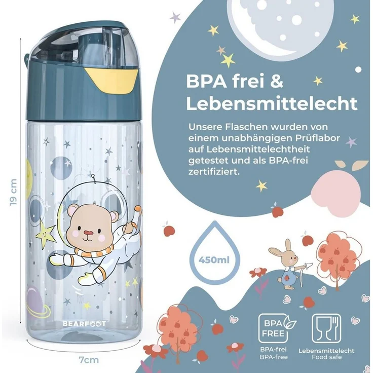 BEARFOOT Trinkflasche Trinkflasche Kinder leichte Wasserflasche - Astronaut Bär – Bild 3
