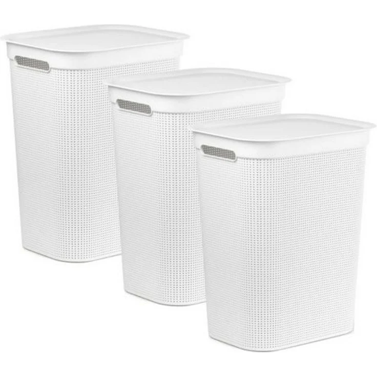 ROTHO Wäschekorb Wäschesammler Brisen 50l mit Deckel (3 St), Luftzirkulation innerhalb der Wäschebox – Bild 3